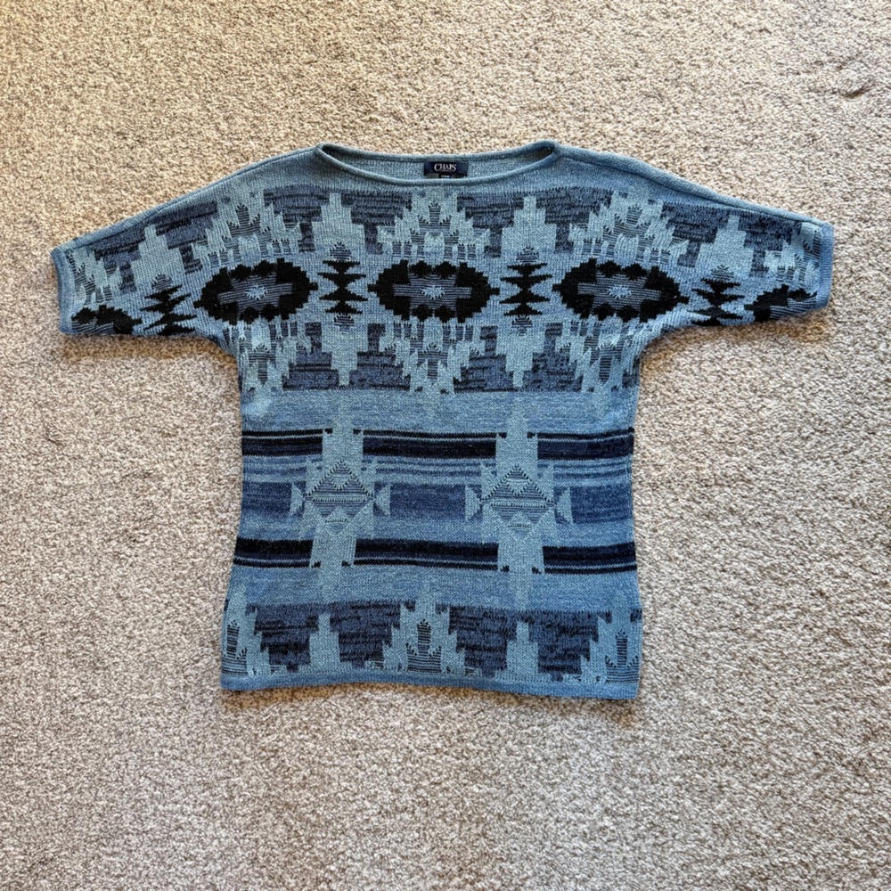 Chaps Aztec Print Holiday Sweater, Size Small, Blue